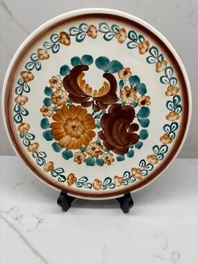 Vintage Hand-Painted Floral Decorative Wall Plate Polish Pottery Wloclawek